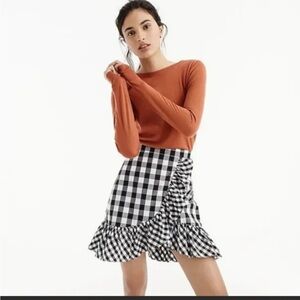 J. CREW black and white gingham ruffle a line cotton spring summer skirt size 2